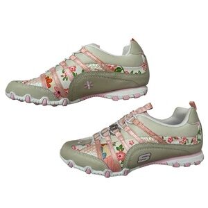 Skechers Girls Floral Sneakers - Pink and Olive sz 4